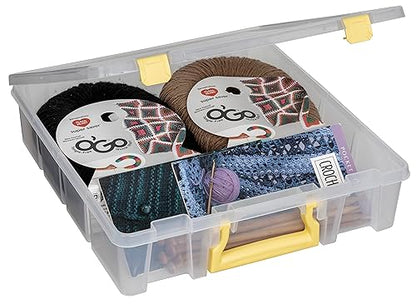 ArtBin Super Satchel 1-Compartment Craft Storage Box, Yellow Latches | One Open Compartment, 15.2 x 8 x 6.2 Inches, Secure Latches, Stackable, Clear Durable Polypropylene - color: Yellow, size: 1 Pack