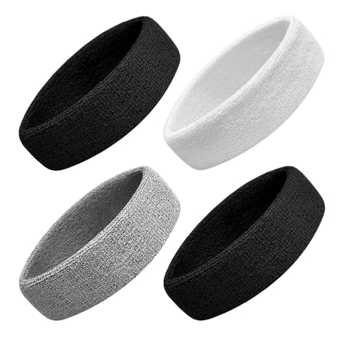 Sweatbands Sport Headbands for Men & Women, Sweat Head Bands Moisture Wicking Sport Headband Cotton Sweatbands for Basketball, Athletic Exercise, Running - color: Black/White/Black/Gray