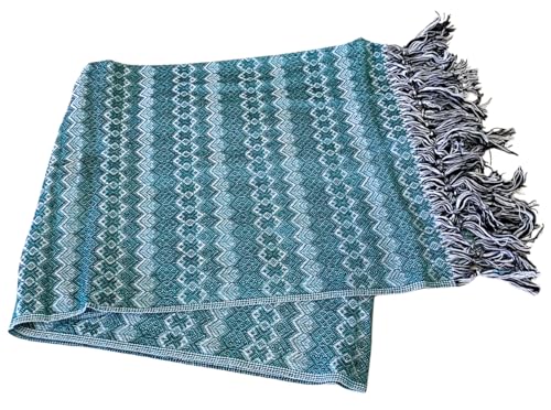 Del Mex Mexican Rebozo Shawl Blanket Doula - color: Green/White, size: Regular (6 ft x 2.5 ft)