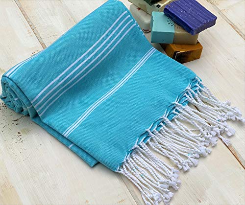 Beach Towel 100% Cotton Turkish Beach Towel Adult 38x70 Inch Pre-washed Absorbent Extra Large|Sand Free Quick Dry BathTowels|Lightweight Blanket|Travel Cruise Camping Spa Gym Yoga Towel|Blue Atoll - color: Turquoise