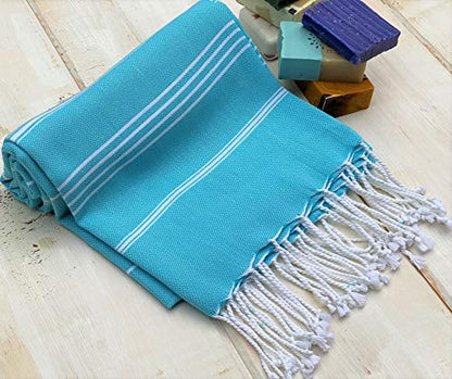 Beach Towel 100% Cotton Turkish Beach Towel Adult 38x70 Inch Pre-washed Absorbent Extra Large|Sand Free Quick Dry BathTowels|Lightweight Blanket|Travel Cruise Camping Spa Gym Yoga Towel|Blue Atoll - color: Turquoise