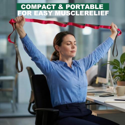 Acozycoo Stretching Strap with Loops for Leg Calf Back Physical Therapy | Non-Elastic Yoga Strap for Stretching,Stretch Band,Leg Lifter,Rehab,Knee,Hip,Pilates,Flexibility Training,Hamstring,Fascia - color: Red