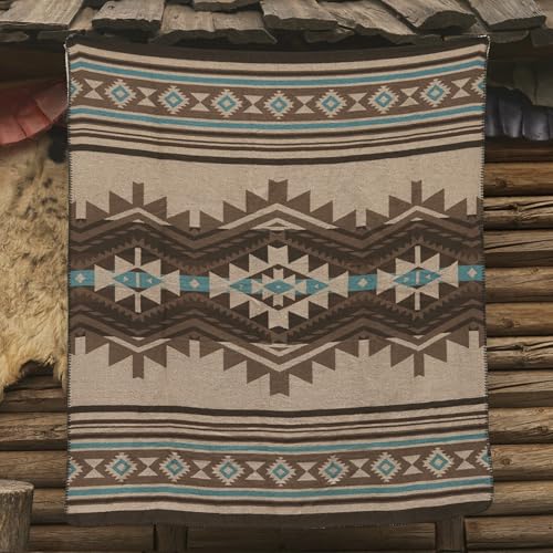 Aztec Throw Blanket with Soft Sherpa Lining, Traditional Southwestern Navajo Tribal Style Warm Throw for Camping, Outdoor, Cozy Boho Blanket for Couch, Sofa, Bed, 60"x80", Teddy Brown - color: Teddy Brown, size: 60" x 80"