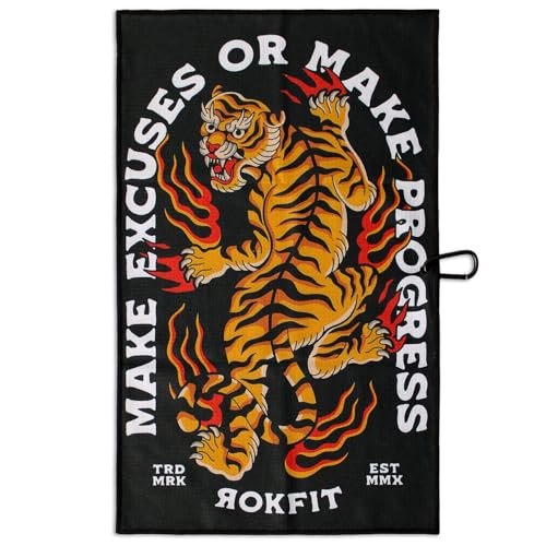 RokFit Gym & Golf Towel – Multi-Use, Quick-Dry, Durable Utility Towel with Bold Graphic and Carabiner Clip (Make Excuses Or Make Progress) - color: Make Excuses Or Make Progress