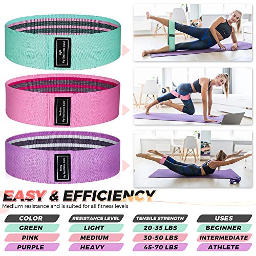 Bundle Set of 8 Resistance Bands for Workout, 5 Latex Exercise Bands and 3 Fabric Booty Bands with 2 Portable Bags