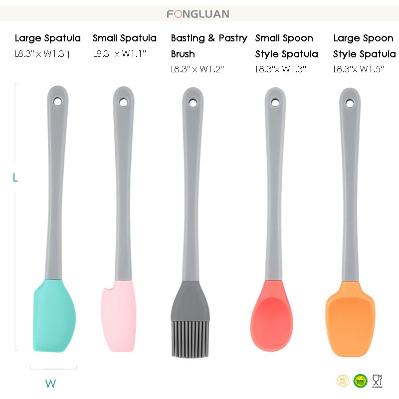 Mini Silicone Spatula Set of 5 - Heat Resistant & Nonstick Rubber Spatulas - Dishwasher Safe Kitchen Utensils for Cooking, Baking, Mixing