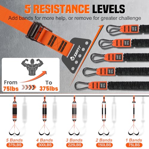 SERTT Adjustable Pull Up Assistance Band, Heavy Duty Assisted Pull Up Bands Support 375lbs, Upgrade Pull Up Bar Resistance Band for Assist Pullup Home Gym Strength Training - color: Orange