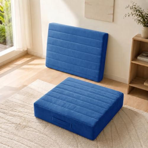 JKMAX 2 Pcs High Density Foam Floor Pillow - Upgraded Large Pillows Seating for Adults - Outdoor Floor Cushion with Soft Tufted Cover - Yoga Pillows for Sitting On Floor - 22 Inch Navy Blue - color: Navy Blue, size: 2 Counts