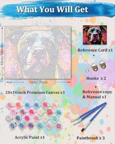 TOCARE Dog Paint by Numbers Kit for Adults, Pitbull Paint by Number Canvas Kit, Pitbull Adults' Paint-by-Number Kits for Dog Lovers 16x20inch (Without Framed) - color: TC-OPC-347