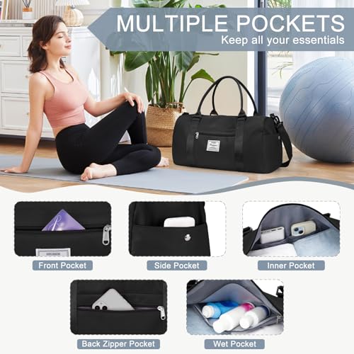 Gym Bag for Women Men with Shoes Compartment Sports Duffle Bag Personal item travel Duffel Bags Small Carry on Weekender Overnight Tote Bags Workout Dance Bags Hospital Holdalls Black - color: A2-Black