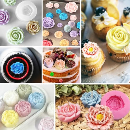 13 PCS Flower Silicone Candle Mold Flower Molds Candle Making Molds with Large-Eye Wicking Needle,Candlewick for Soy Wax, Beeswax, Candle Making Resin Cake Mold Clay Making Molds - color: 13 PCS Flower Set