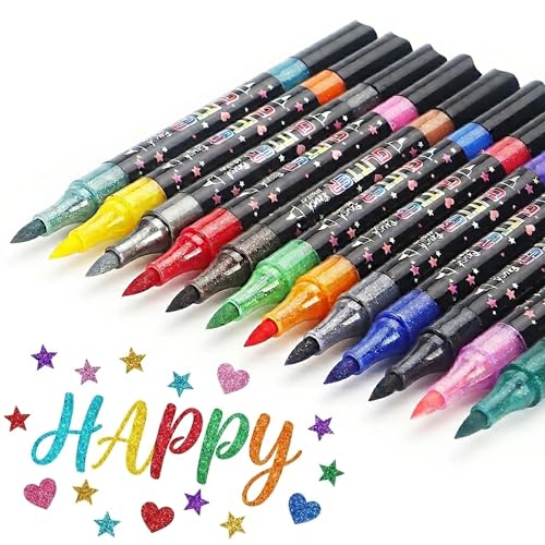 24 Colors Glitter Markers,Glitter Paint Pens Sparkly Metallic Shimmer Marker Fine Point Tip Outline Markers for Adult DIY Crafts.Greeting Birthday Cards,Christmas - color: 24 Colors