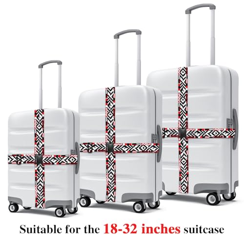 6-Piece Luggage Straps, Patterned Suitcase Straps, Adjustable Travel Luggage Belt, 2 Inches Wide by 72 Inches Long, Multicolor, Nylon, Buckle Fastener - style: Bohemian Style