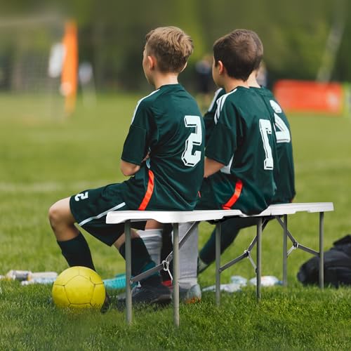 VEVOR Plastic Folding Bench, 6ft Portable Folding Bench, Smooth High Density Polyethylene Waterproof Outdoor Bench, Picnic Camping Table with Handle for Garden Soccer Playtime, White (1 Pack)
