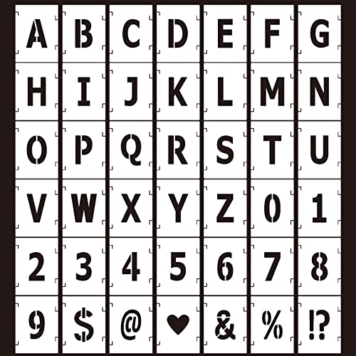 42Pcs Letter Stencils - 3 Inch Letters & Numbers Interlocking Stencil Kit for Painting on Wood, Wall, Fabric, Rock, Canvas, Chalkboard, Signage - size: 3 inch