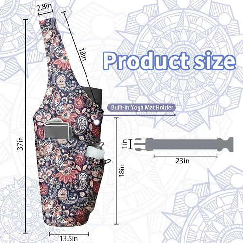 Yoga Bag for Women, Large Yoga Mat Bag Tote Carrier with Wet Dry Pocket | Water Bottle Holder & Adjustable Strap, Fits 1/2" Thick Yoga Mat for Gym, Pilates, Travel, Work - color: Paisley Pattern