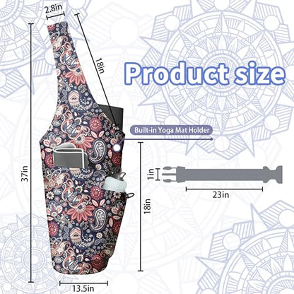 Yoga Bag for Women, Large Yoga Mat Bag Tote Carrier with Wet Dry Pocket - color: Paisley Pattern