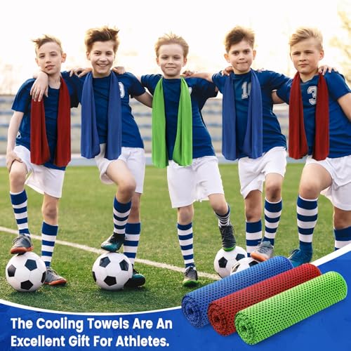 Hosuly 150 Pack Cooling Towels Bulk 40 x 12 Inch Large Chilly Breathable Sweat Sports Cold Towels Sublimation Microfiber Ice Neck Rag for Hot Weather Workout Gym Team Gift (Dark Blue,Red,Green) - color: Dark Blue,red,green