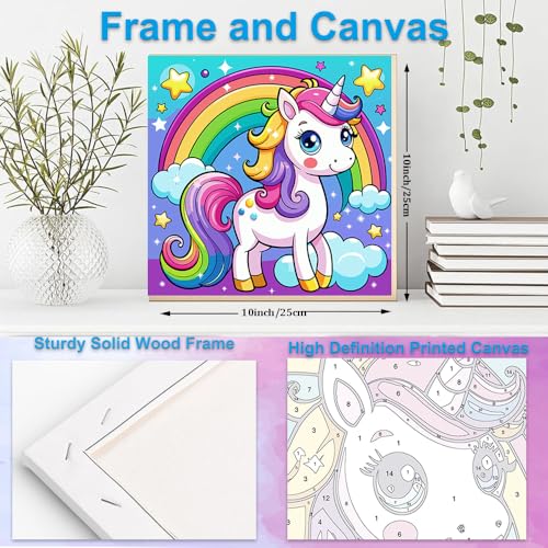 Artunion Framed Paint by Numbers Kit for Adults Beginners & Kids Ages 8-12,Rainbow Horse Paint by Number with Frame,Cute Animal Paint by Numbers Kit on Canvas 10 * 10 Inch Without Easel - color: ZXT-327-F