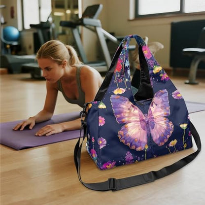 Yoga Mat Bag for Men Women Canvas Yoga Mat Carrier Take In Out Mat Easily for Beach Swim Bags Pool Sports Gym - color: Butterfly purple