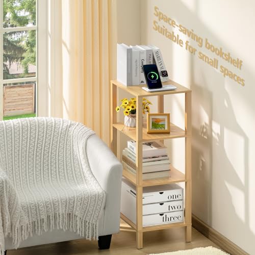 YUFAM 4 Tier Small Bookshelf, Narrow Tall Shelf, Wooden Book Shelf,Natural - color: Natural, size: 4-Tier