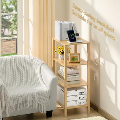 YUFAM 4 Tier Small Bookshelf, Narrow Tall Shelf, Wooden Book Shelf,Natural - color: Natural, size: 4-Tier