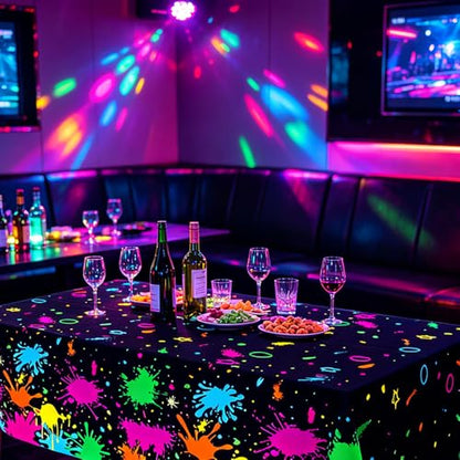 3 Pack Neon Table Cloths, 108 x 54 Inch Glow Party Table Covers Disposable Table Cover Graffiti Paint Glow Table Cloths for Halloween Birthday Black Light Neon Party Decorations - size: 3 PCS