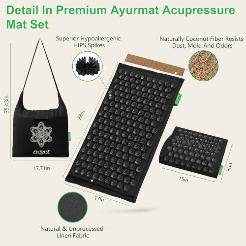 Acupressure Mat and Pillow Set - Full Body Acupuncture Mat | Premium Eco-Friendly Linen and Coconut Fiber Mat. Ideal for Full Body Pain Relief, Stress Reduction & Muscle Relaxation - size: XL-3Piece