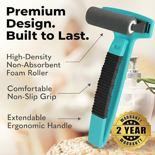 bearback Lotion Applicator for Back & Body Long-Reach Roller for Even Lotion, Sunscreen, Self-Tanner & Medication Application Foldable, Reusable, No-Help Design American Small Business (Teal)