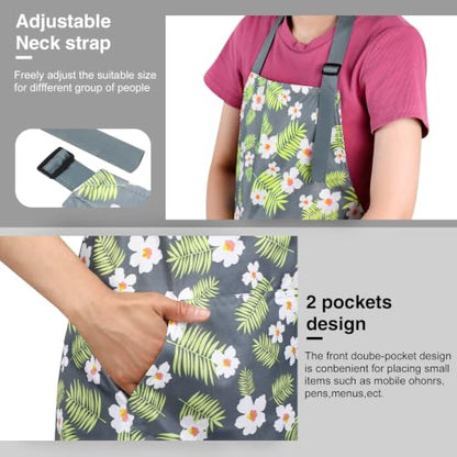 BOUMUSOE 3 Pack Floral Aprons with Pocket, Blooming Womens Aprons | Waterproof Adjustable Cooking Aprons for Kitchen Gardening and Salon - color: Red, Green, Pink