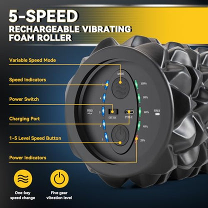 Vibrating Foam Roller, 5-Speed Electric Roller, Rechargeable