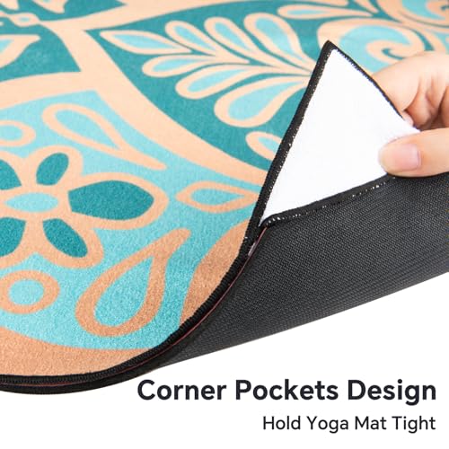 Hot Yoga Towel with Grip Dots, Non Slip, 70"x26, Turquoise Gold Mandala - color: Turquoise Gold Mandala, size: 70" x 26"