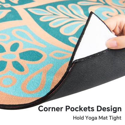Hot Yoga Towel with Grip Dots, Non Slip, 70"x26, Turquoise Gold Mandala - color: Turquoise Gold Mandala, size: 70" x 26"