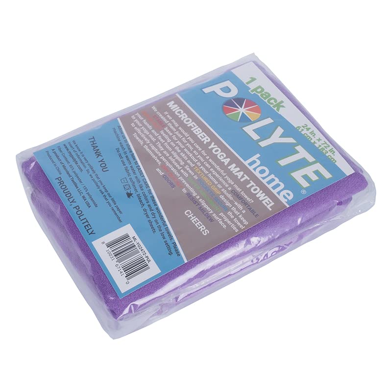 POLYTE Microfiber Non Slip Yoga Mat Towel, Secure Elastic Straps, 24x72 in - color: Purple