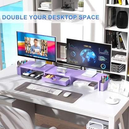 gianotter Dual Monitor Stand Riser With Drawer and 2 Pen Holders - color: Purple