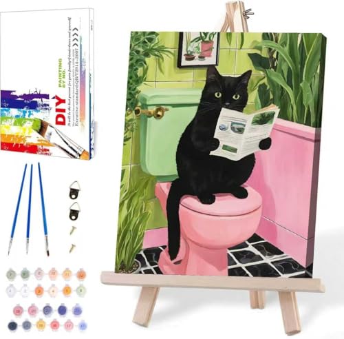MIRCVSH Black Cat Paint by Numbers for Adults with Framed Canvas-with Wooden Easel,Paint by Number on Canvas,DIY Acrylic Oil Painting Kits with Brushes Nice Gift Box for Home Wall Decor(12x16 Inch) - color: DKMT0607