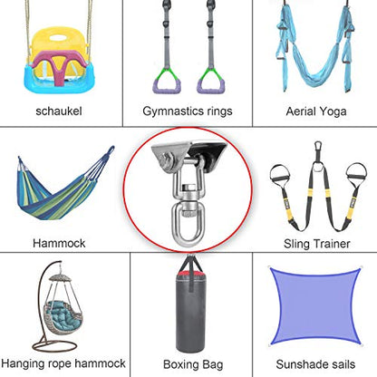 Heavy Duty Stainless Steel Hanging Kit Swing Hangers and Hammock Spring and Swing Swivel Spinner Kglobal Swivel Hook and Locking Snap Hooks for Wooden Sets，tire Swing Swivel, Seat Trapeze Yoga