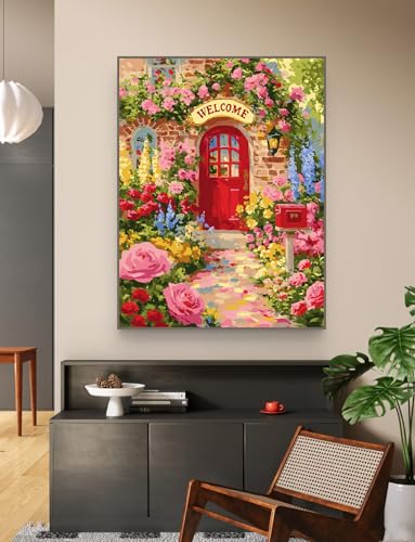 ZRIZQ Flowers Paint by Numbers Kit for Adults Beginner,Garden,16x20 | Full set with wooden brushes,rolled canvas,rich paints.Calming activity.Beginner friendly.Just open and paint. - color: 16"X20"Rolled Canvas(Frameless)-Flowers 4