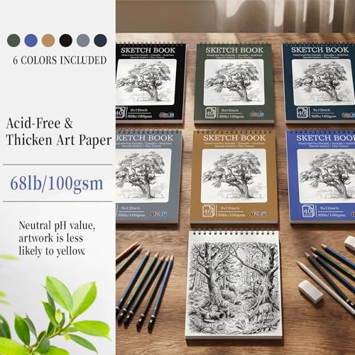 18 Pack Sketch Books Bulk 9x12 Inch Large Top Spiral Bound Sketch Pads 720 Total Sheets 6-Color Sketchbook 68lb/100gsm Acid-Free Drawing Paper for Students Beginners Artists Classroom Art Supplies - size: 9 x 12 in