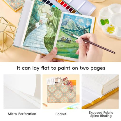 Arrtx Watercolor Sketchbook, 5.35x3.86 Hot Press | 100% Cotton, Acid-Free, 140LB/300GSM, Hardcover, 20 Sheets. Ideal Travel Journal for Artists & Students - size: 1 Pack