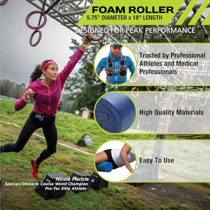 Pro-Tec Athletics Foam Roller, Deep Tissue Massage Roller for Recovery, Therapy, Flexibility, Circulation, and Muscle Release - size: Hollow Core Blue, 5.75" x 18"
