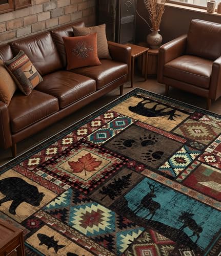 YIHOUSE 8x10 Rustic Cabin Area Rugs for Living Room, Brown - color: Brown, size: 8'x10' (Rectangular)