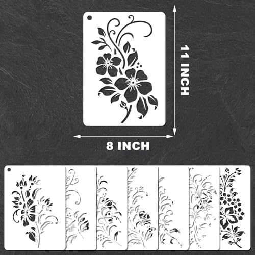 YKW 8 Pack Floral Stencils for Painting, Reusable Plant Spray Paint Templates - Large 11x8 Flower Patterns for Wall, Fabric, Wood,Stone - DIY Home Decor (Plant-Flower) - style: Plant-flower