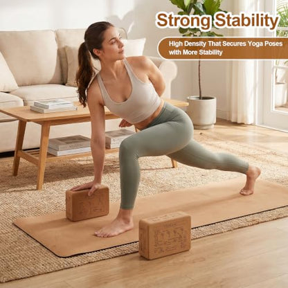 2 Pack Cork Yoga Blocks, Yoga Poses Teaching Cork Blocks for Beginners & Experts, Eco-Friendly High Density Non-Slip Fitness Block for Better Support, Balance & Comfort (9 x 6 x 3 Inches)