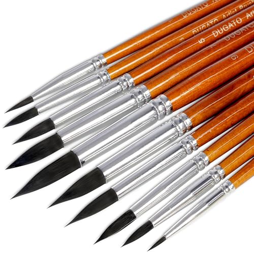 DUGATO Watercolor Brushes Set, 10-Piece Round Pointed Tip Paint Brushes | Detail Paint Brush, Fine Synthetic Artist Brushes for Acrylic, Oil and Gouache, Wash and Fine Line Work - color: Brown