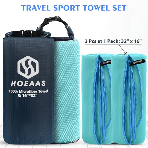 HOEAAS 2 Pack Microfiber Camping Towels, Quick Dry Towel, Super Absorbent Ultra Compact Travel Towel Soft Lightweight Sports Towel for Sweat Fast Drying Towels for Pool,Gym,Hiking,Backpacking,Fitness - color: Mint, size: S: 32" x 16"+32" x 16"