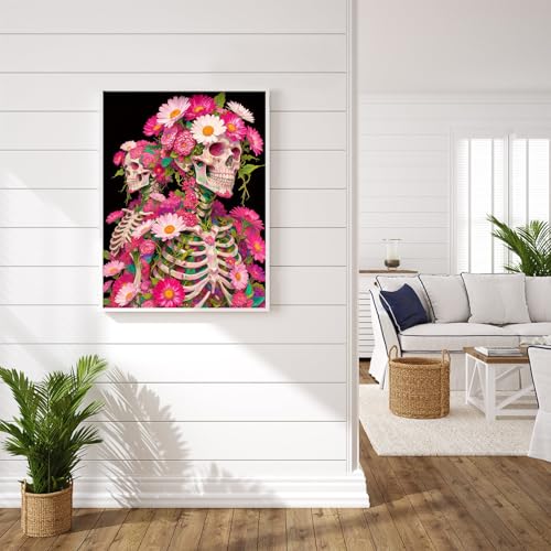 Flower Skull Diamond Art Kits for Adults, 5D Skeleton Diamond Painting Kits | Diamond Dot for Adults, Small Dimond Art Paintings, Full Drill Gem Painting, Crafts for Adults, Home Wall Decor (12x16inch) - color: QY149