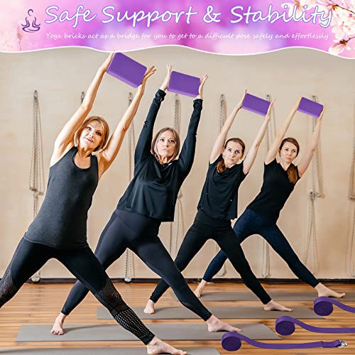 Outus 10 Sets Yoga Blocks and Straps Non-Slip EVA Foam Blocks with Metal D Ring Straps for Gym Exercise and Workout