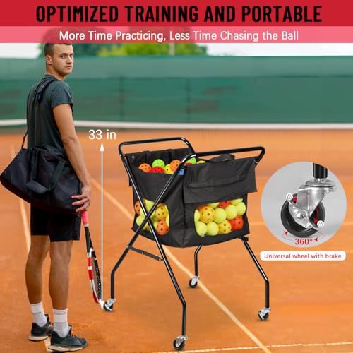 Wheeled Foldable Tennis Ball Hopper Cart with Removable Bag