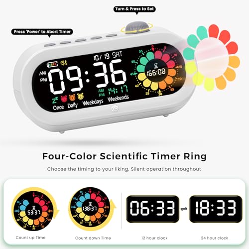 Mooking 3 in 1 Digital Alarm Clock for Bedroom with Visual Timer for Kids - color: White